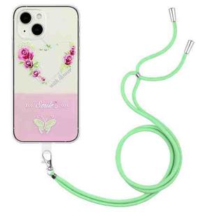 For iPhone 13 Bronzing Butterfly Flower TPU Phone Case with Lanyard(Rose Heart)