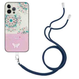 For iPhone 13 Pro Bronzing Butterfly Flower TPU Phone Case with Lanyard (Peacock Flower)