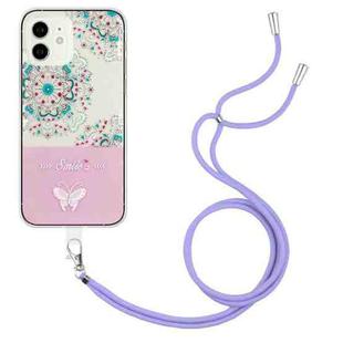 For iPhone 11 Bronzing Butterfly Flower TPU Phone Case with Lanyard (Peacock Flower)