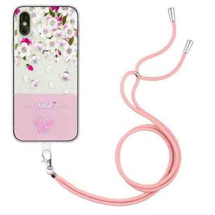For iPhone XS Max Bronzing Butterfly Flower TPU Phone Case with Lanyard(Peach Blossoms)