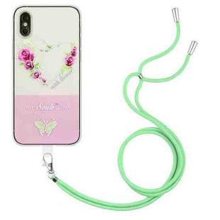 For iPhone XS Max Bronzing Butterfly Flower TPU Phone Case with Lanyard(Rose Heart)
