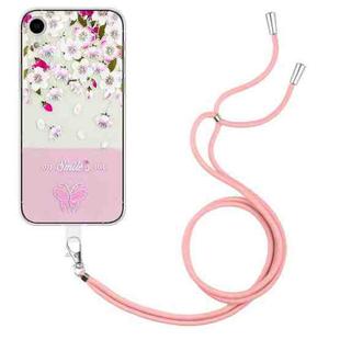 For iPhone XR Bronzing Butterfly Flower TPU Phone Case with Lanyard(Peach Blossoms)