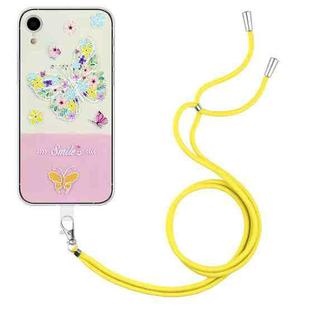 For iPhone XR Bronzing Butterfly Flower TPU Phone Case with Lanyard(Colorful Butterfly)