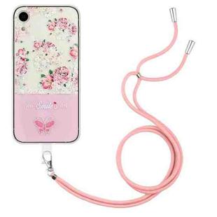 For iPhone XR Bronzing Butterfly Flower TPU Phone Case with Lanyard(Peony)