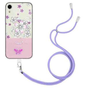 For iPhone XR Bronzing Butterfly Flower TPU Phone Case with Lanyard(Cherry Blossoms)