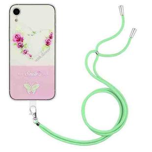 For iPhone XR Bronzing Butterfly Flower TPU Phone Case with Lanyard(Rose Heart)