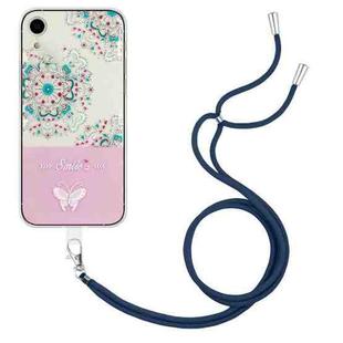 For iPhone XR Bronzing Butterfly Flower TPU Phone Case with Lanyard(Peacock Flower)