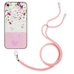 For iPhone SE 2022 / SE 2020 / 8 / 7 Bronzing Butterfly Flower TPU Phone Case with Lanyard(Peach Blossoms)