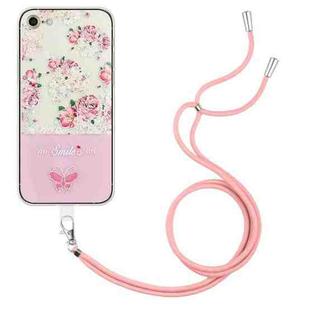 For iPhone SE 2022 / SE 2020 / 8 / 7 Bronzing Butterfly Flower TPU Phone Case with Lanyard(Peony)