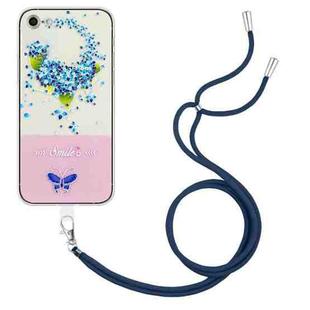 For iPhone SE 2022 / SE 2020 / 8 / 7 Bronzing Butterfly Flower TPU Phone Case with Lanyard(Hydrangea)