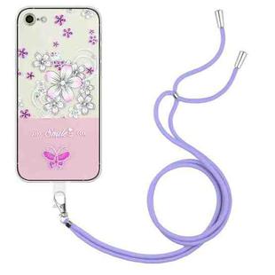 For iPhone SE 2022 / SE 2020 / 8 / 7 Bronzing Butterfly Flower TPU Phone Case with Lanyard(Cherry Blossoms)