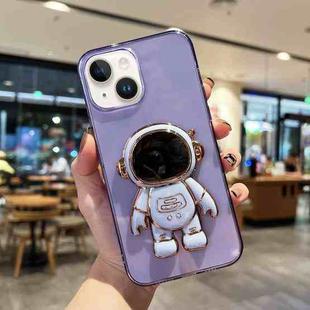 For iPhone 14 Plating Astronaut Holder TPU Phone Case (Purple)