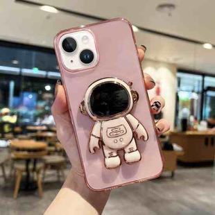 For iPhone 14 Plating Astronaut Holder TPU Phone Case (Pink)