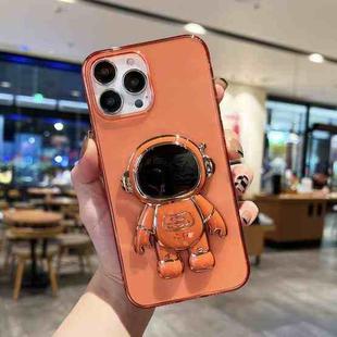 For iPhone 14 Pro Plating Astronaut Holder TPU Phone Case(Orange Red)