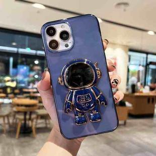 For iPhone 11 Plating Astronaut Holder TPU Phone Case (Dark Blue)