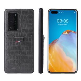 For Huawei P40 Fierre Shann Crocodile Texture PU Leather Protective Case with Card Slot(Grey)