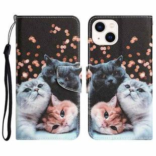 For iPhone 14 Colored Drawing Leather Phone Case (3 Cats)