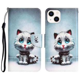 For iPhone 14 Colored Drawing Leather Phone Case (Blue Eyes)