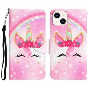 For iPhone 14 Plus Colored Drawing Leather Phone Case (Unicorn)