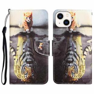For iPhone 14 Plus Colored Drawing Leather Phone Case (Tiger)