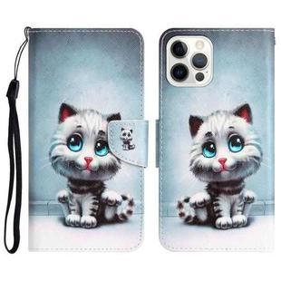 For iPhone 14 Pro Colored Drawing Leather Phone Case(Blue Eyes)