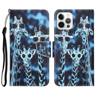 For iPhone 14 Pro Colored Drawing Leather Phone Case(Giraffes)