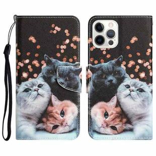 For iPhone 14 Pro Max Colored Drawing Leather Phone Case (3 Cats)