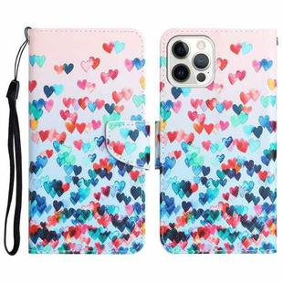 For iPhone 14 Pro Max Colored Drawing Leather Phone Case (Heart)