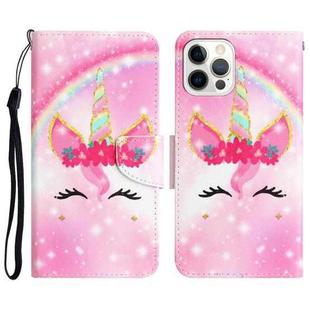 For iPhone 14 Pro Max Colored Drawing Leather Phone Case (Unicorn)