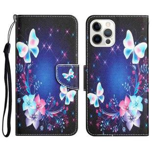 For iPhone 14 Pro Max Colored Drawing Leather Phone Case (Butterfly)