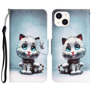 For iPhone 13 Colored Drawing Leather Phone Case(Blue Eyes)