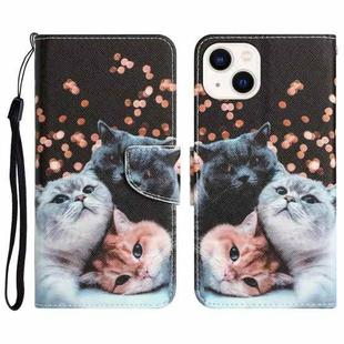 For iPhone 13 mini Colored Drawing Leather Phone Case (3 Cats)