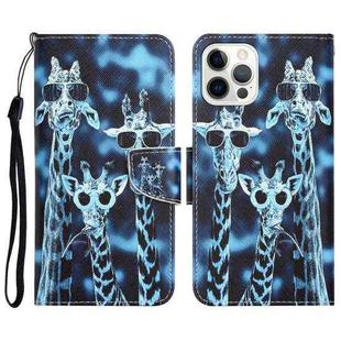 For iPhone 13 Pro Colored Drawing Leather Phone Case (Giraffes)