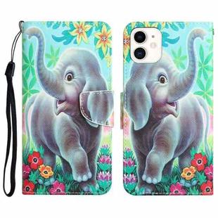 For iPhone 12 mini Colored Drawing Leather Phone Case (Elephant)