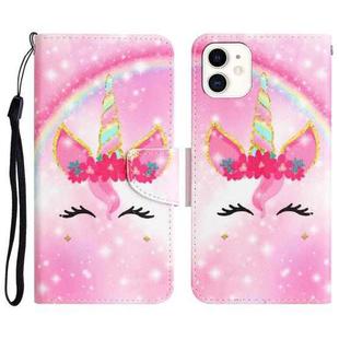 For iPhone 12 mini Colored Drawing Leather Phone Case (Unicorn)