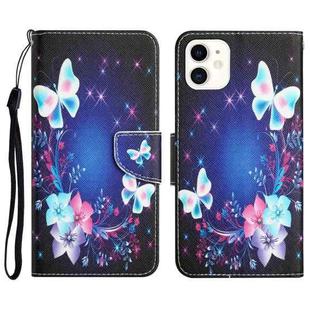 For iPhone 12 mini Colored Drawing Leather Phone Case (Butterfly)