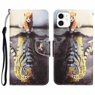 For iPhone 12 mini Colored Drawing Leather Phone Case (Tiger)