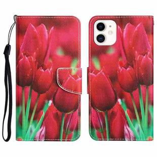 For iPhone 12 mini Colored Drawing Leather Phone Case (Tulips)