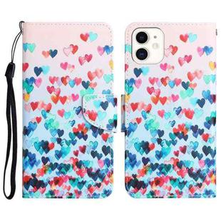 For iPhone 11 Colored Drawing Leather Phone Case (Heart)