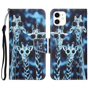For iPhone 11 Colored Drawing Leather Phone Case (Giraffes)