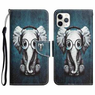 For iPhone 11 Pro Colored Drawing Leather Phone Case(Earphone Elephant)