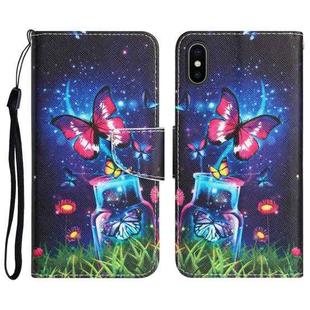 For iPhone XS Max Colored Drawing Leather Phone Case(Bottle Butterfly)