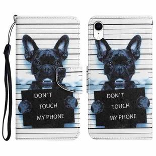 For iPhone XR Colored Drawing Leather Phone Case(Black Dog)