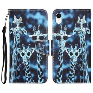 For iPhone XR Colored Drawing Leather Phone Case(Giraffes)