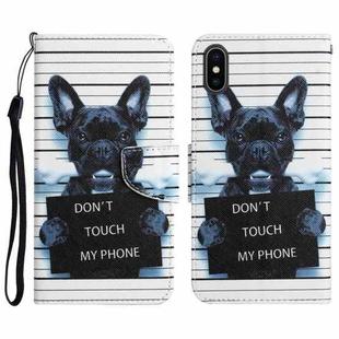 For iPhone X Colored Drawing Leather Phone Case(Black Dog)