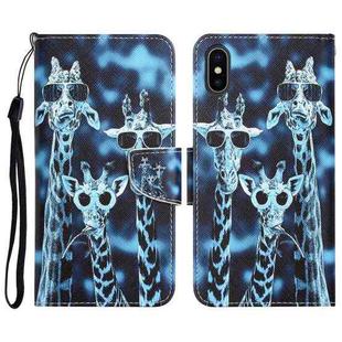For iPhone X Colored Drawing Leather Phone Case(Giraffes)