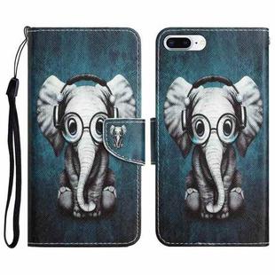 Colored Drawing Leather Phone Case For iPhone 7 Plus / 8 Plus(Earphone Elephant)