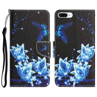 Colored Drawing Leather Phone Case For iPhone 7 Plus / 8 Plus(Blue Butterfly)