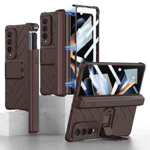 For Samsung Galaxy Z Fold4 GKK Integrated Magnetic Armor Flip Phone Case With Pen Box(Wine Red)