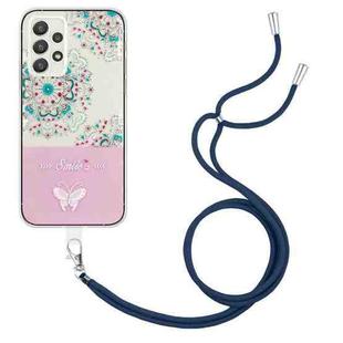 For Samsung Galaxy A13 4G Bronzing Butterfly Flower TPU Phone Case with Lanyard(Peacock Flower)